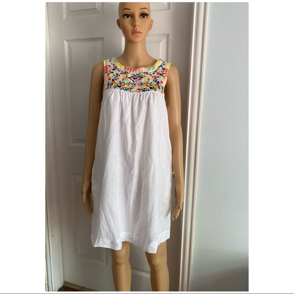 J. Crew White Midi Dress with Multicolor Floral Detail